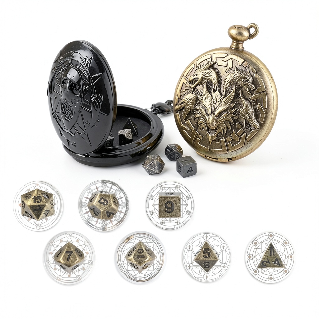 Banloga Dragon Metal Dice Set in use during a tabletop RPG session