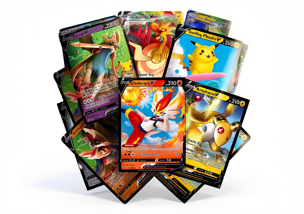 Assorted Pokemon cards spread out on a table showcasing variety