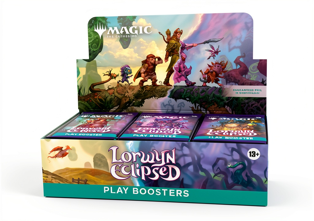 Lorwyn Eclipsed Play Boosters showcasing vibrant multicolor card designs
